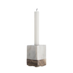 Kerzenhalter Set (4-teilig) - Marmor Weiß/Holz Braun