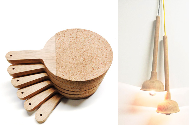 Wohnaccessoires aus Holz von kitschcanmakeyourich - Tischtennisschläger als Untersetzer, Saugglocke als Lampe