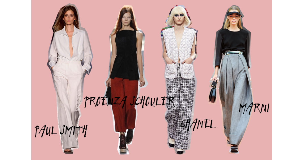 Modetrend im Sommer 2014, weite Hosen bei Designern wie Marni, Chanel, Paul Smith und Proenza Schouler, Marlene Hose und Hosenröcke