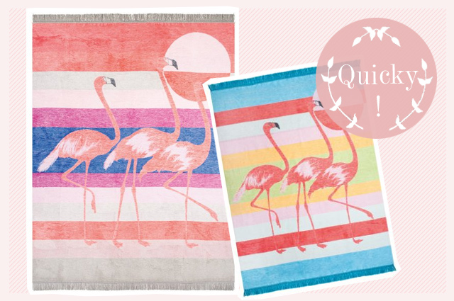 Wolldecke oder Decke für Picknick mit Flamingo in Pink von Pad